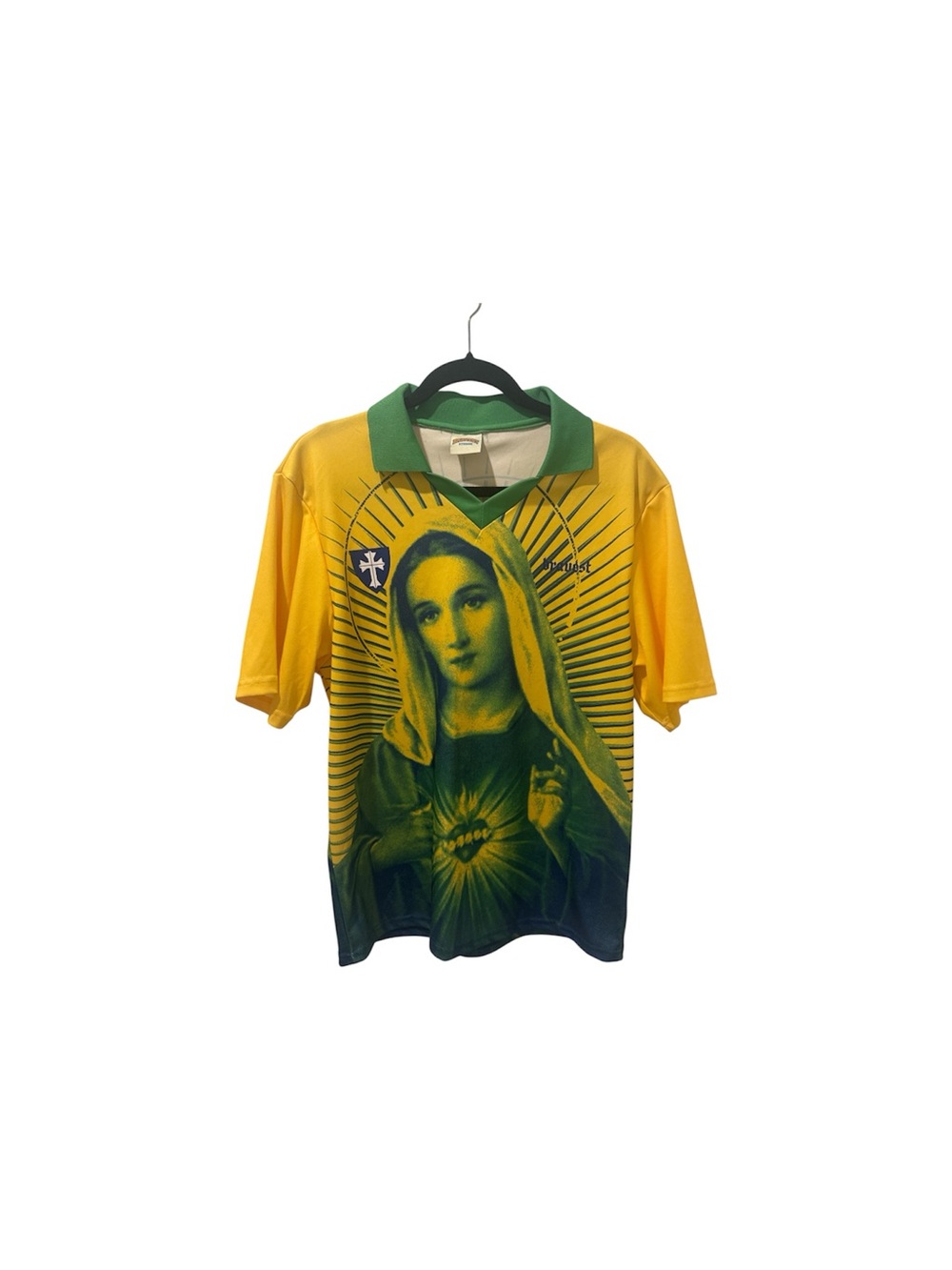 Yellow & Green Graphic Jersey with Religious Print